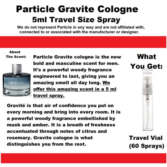Particle Gravité 12 Hour Cologne for Men,  5ml SAMPLE, #1 Cologne 2024 - Picture 2 of 4